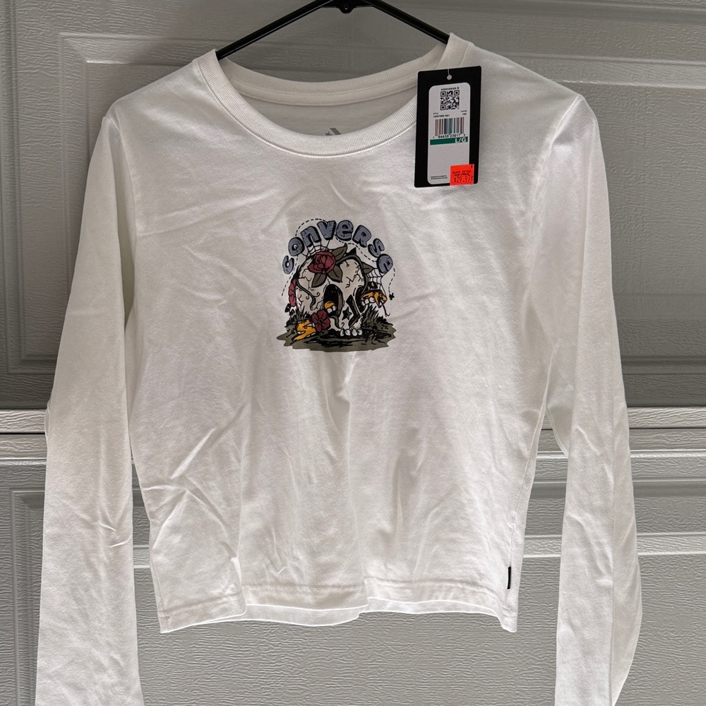 Converse White Long Sleeve Tee with Graphic Design